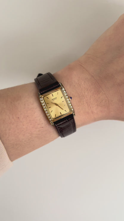 Rado Tank Gold Toned Woman's Watch with Inlaid Diamonds