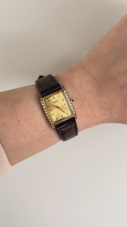 Rado Tank Gold Toned Woman's Watch with Inlaid Diamonds