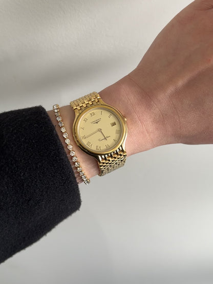 Longines Cosmopolitan Unisex Gold Toned Watch with Sculpted Mesh Bracelet