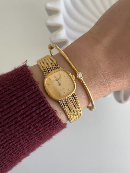 Longines Textured Gold Watch with Woven Bracelet
