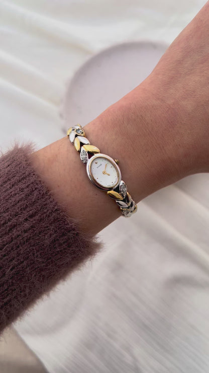 Seiko Ladies Two Tone Oval Bracelet Watch with Gem Stones
