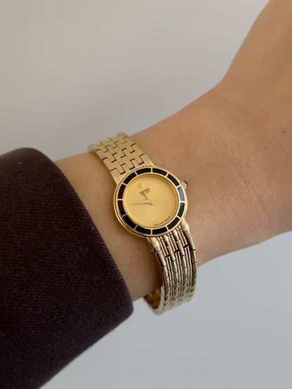 Seiko Gold Tone Bracelet Women's Watch with Black Detail Bezel