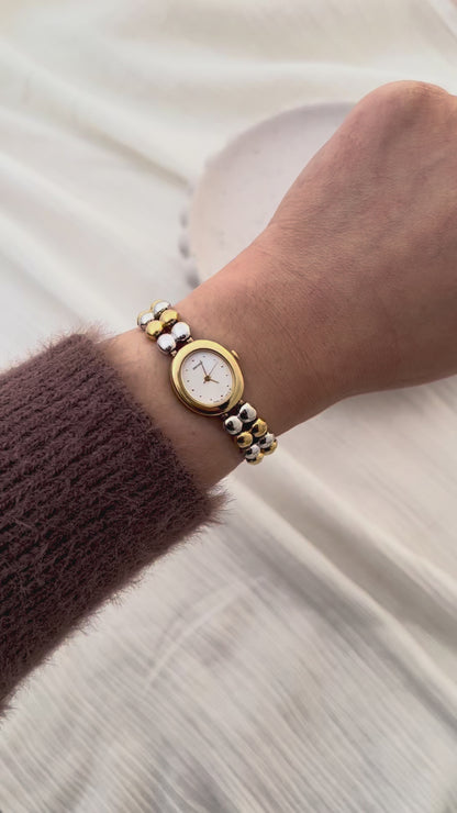 Seiko Ladies Two-Tone Oval Watch with Beads Bracelet
