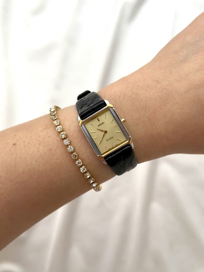 Seiko Exceline Tank Champagne Guilloché Dial Ladies Rectangular Watch