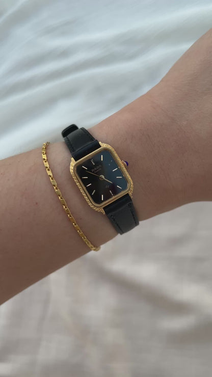 Rado Black Dial Tank Watch Gold Plated with Leather Strap