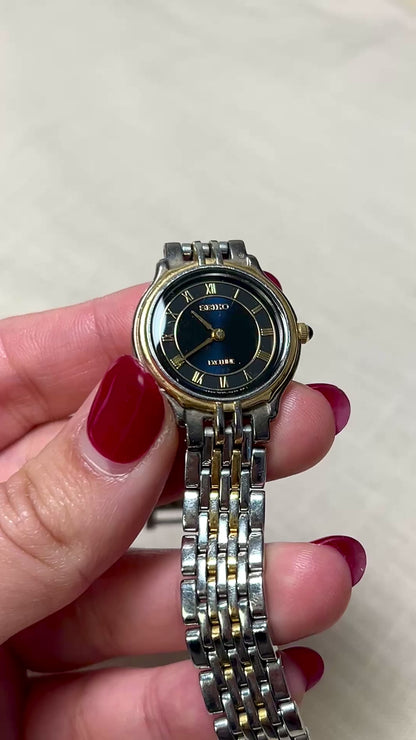 Seiko Exceline Two-Tone Woman’s Watch – Deep Blue & Gold Roman Dial
