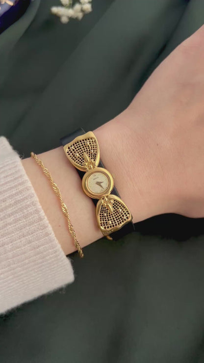 Seiko Gold Floral Openwork Lug Dress Watch