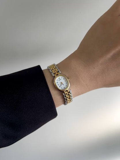 Seiko Gold Petite Oval Watch with Ivory Enamel Dial