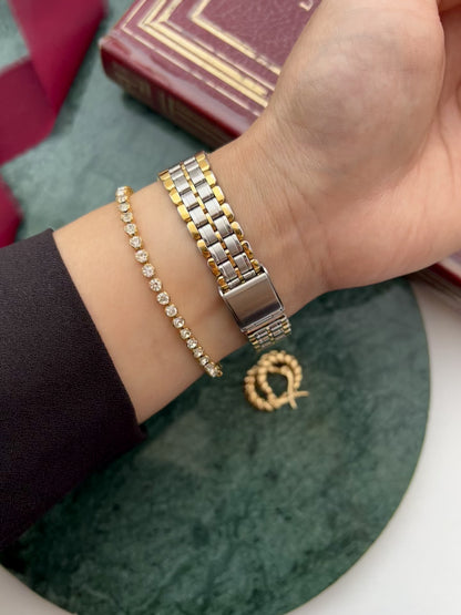 Seiko Lassale Emerald Poise Gold Women's Watch with Two Tone Bracelet