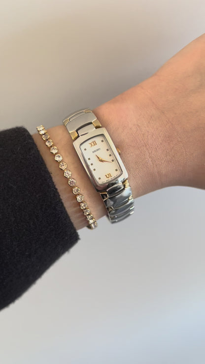 Seiko Rectangular Bracelet Two Toned Woman's Watch