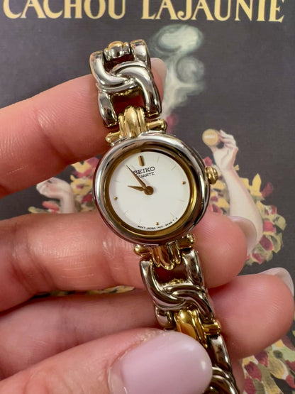 Seiko Petite Two-Tone Women's Watch with Intricate Bracelet