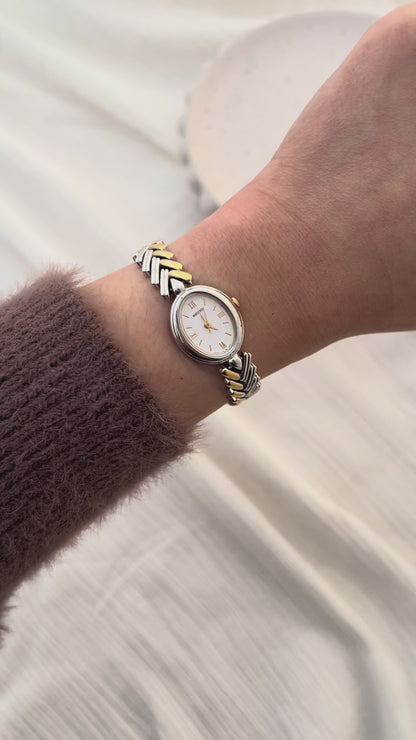 Seiko Ladies Two Tone Oval Herringbone Bracelet Watch