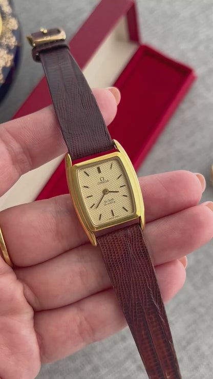 Omega De Ville Wavy Champagne Dial Gold Tonneau Watch