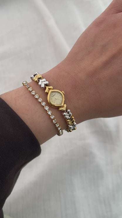 Seiko Gold-Tone Tear Drop Watch with Two-Tone Leaf-Link Bracelet