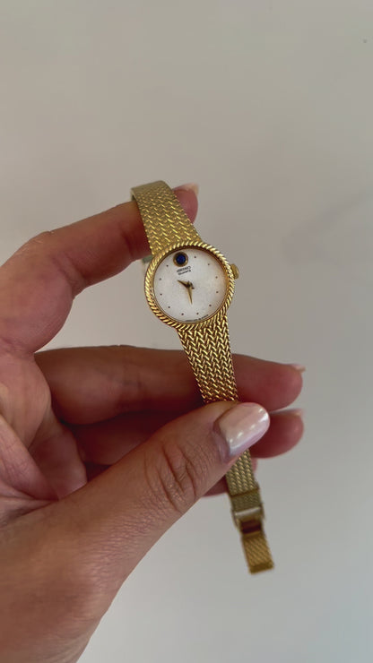 Seiko Round Rope Dial Ladies Watch with Blue Stone Eye