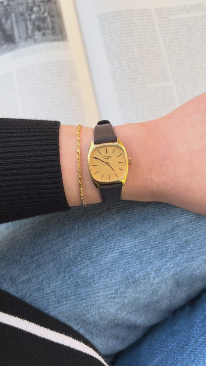 Longines Gold Toned Tonneau Woman's Watch with Parchment Dial