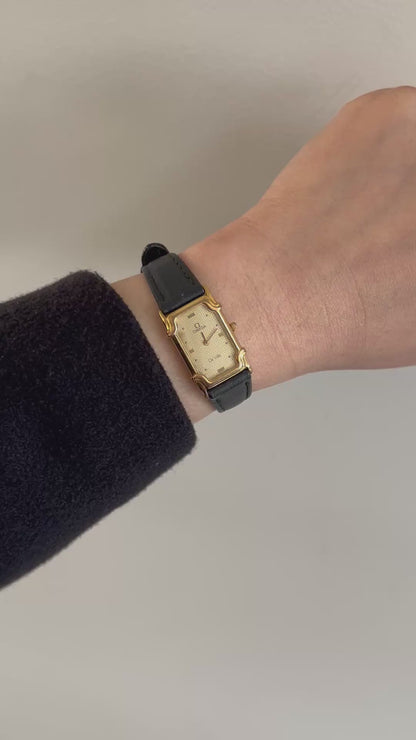 Omega De Ville Ladies Rectangular Gold-Plated Watch with Guilloché Dial