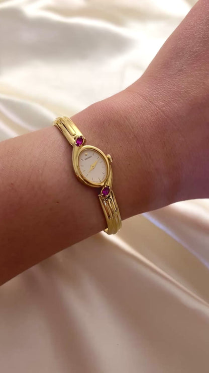 Seiko Gold Bangle Watch with Rubies