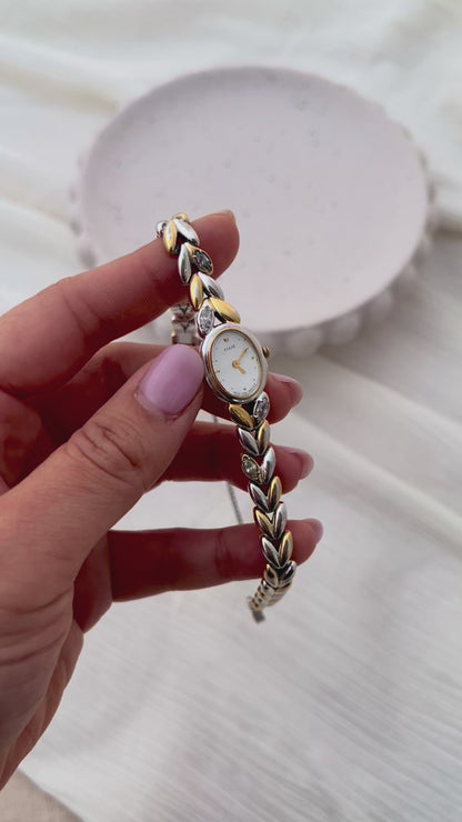 Seiko Ladies Two Tone Oval Bracelet Watch with Gem Stones