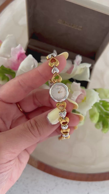 Seiko Dainty Ladies Hearts Bracelet Watch in Two Tone