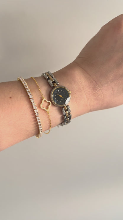 Citizen Black Dial Two-Tone Bracelet Woman's Watch with Faceted Crystal