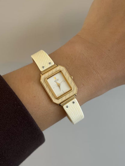 Seiko Rectangular Golden Bangle Women's Watch with Enamel Bezel