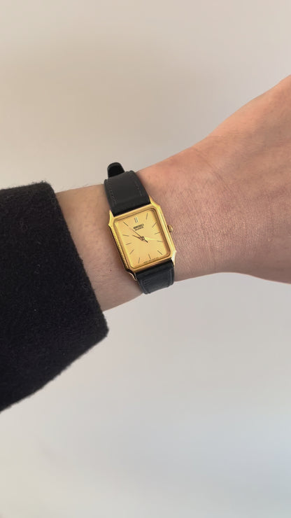 Seiko Tank Woman's Watch with Hirsch Camel Leather Strap