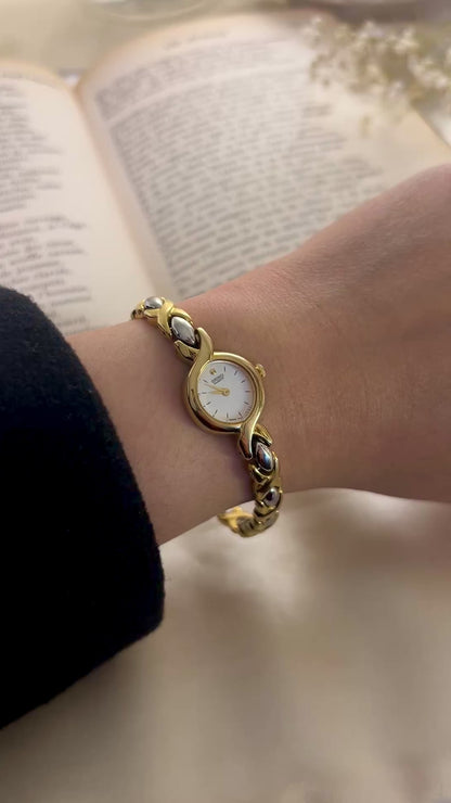 Seiko Gold Cased Women's Watch with Unique Dual Tone Bracelet