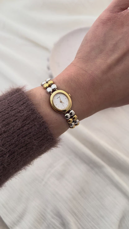 Seiko Ladies Two-Tone Oval Watch with Beads Bracelet