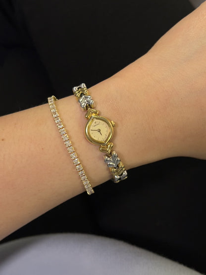 Seiko Gold-Tone Tear Drop Watch with Two-Tone Leaf-Link Bracelet