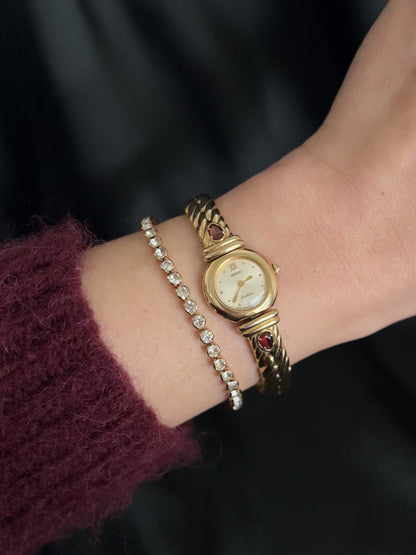 Seiko Exceline Gold Tone Red Accent Women's Watch