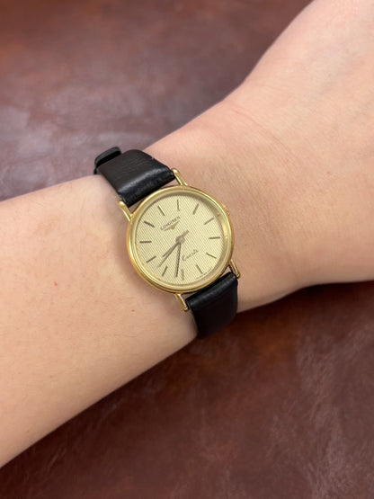 Longines Vintage Gold Women’s Watch with Textured Dial and Leather Strap