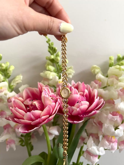 Seiko Ladies Gold Tennis Bracelet Watch with Diamond Accents and Champagne Dial