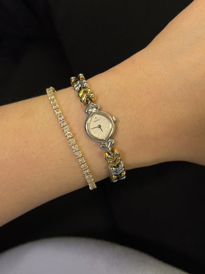 Seiko Tear Drop Watch with Two-Tone Leaf-Link Bracelet