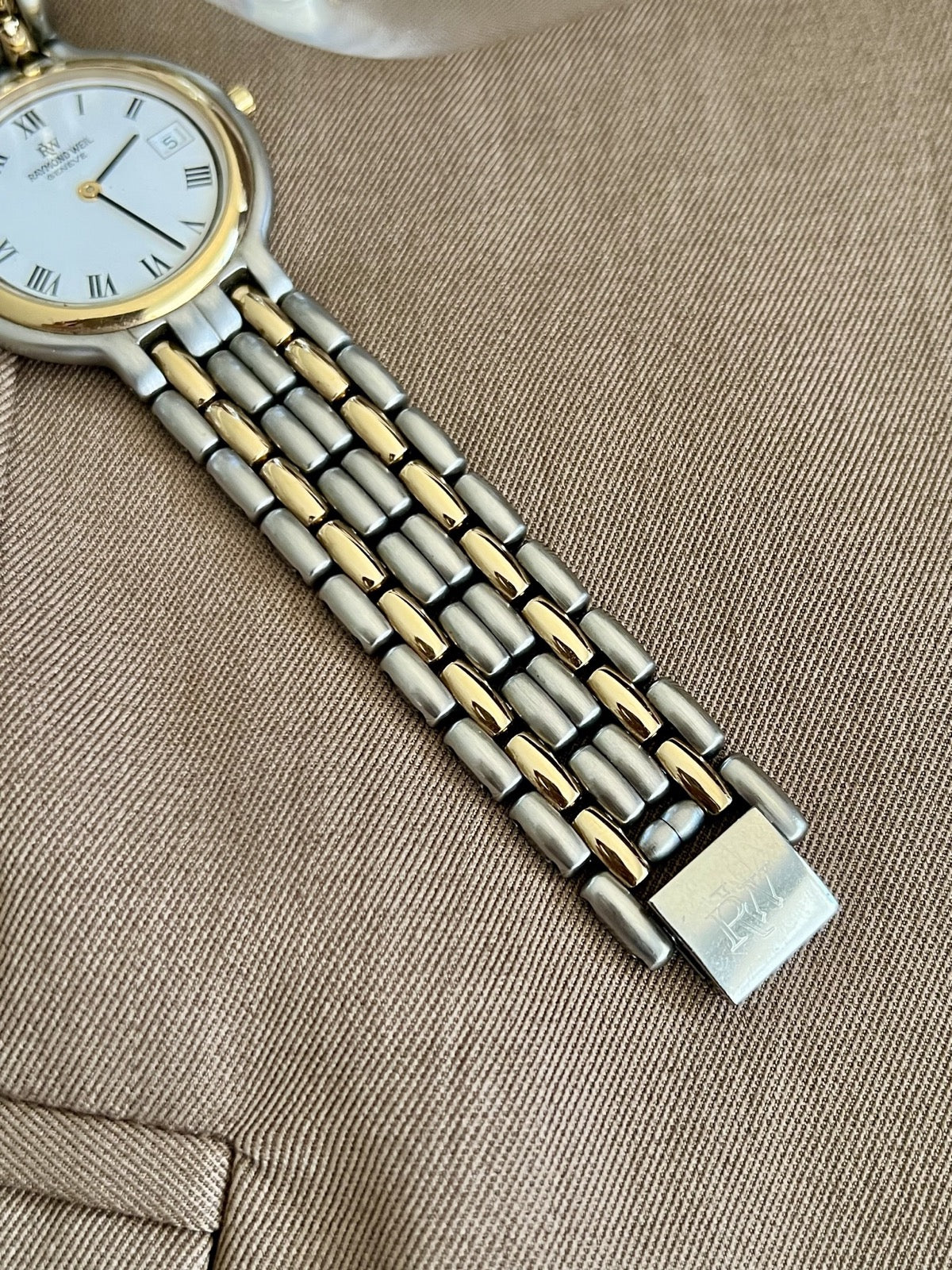 Raymond Weil Fidelio two tone bracelet and folding clasp detail