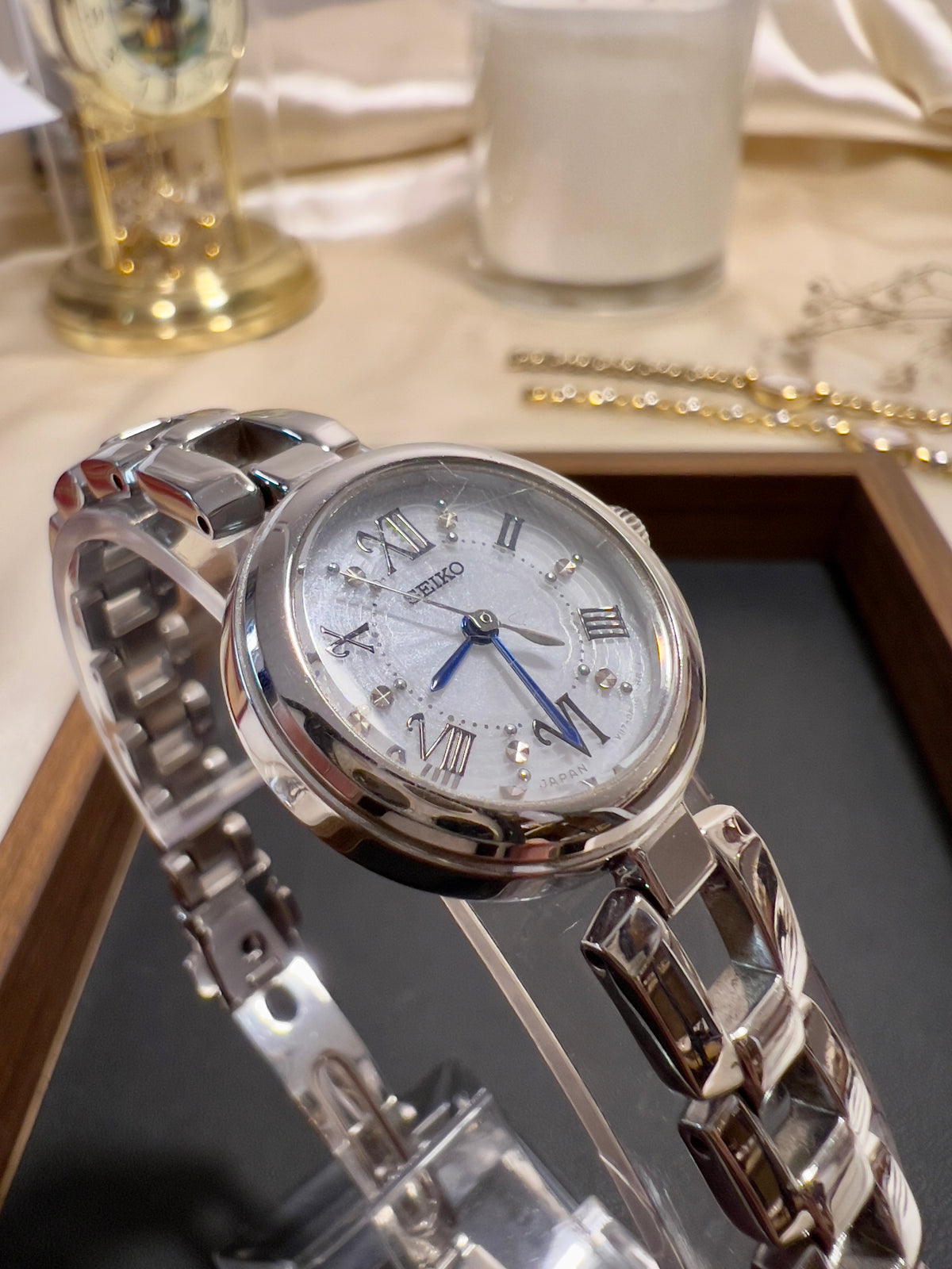 Seiko Tissé Solar White Dial Blue Hands Women's Watch — product photograph 5