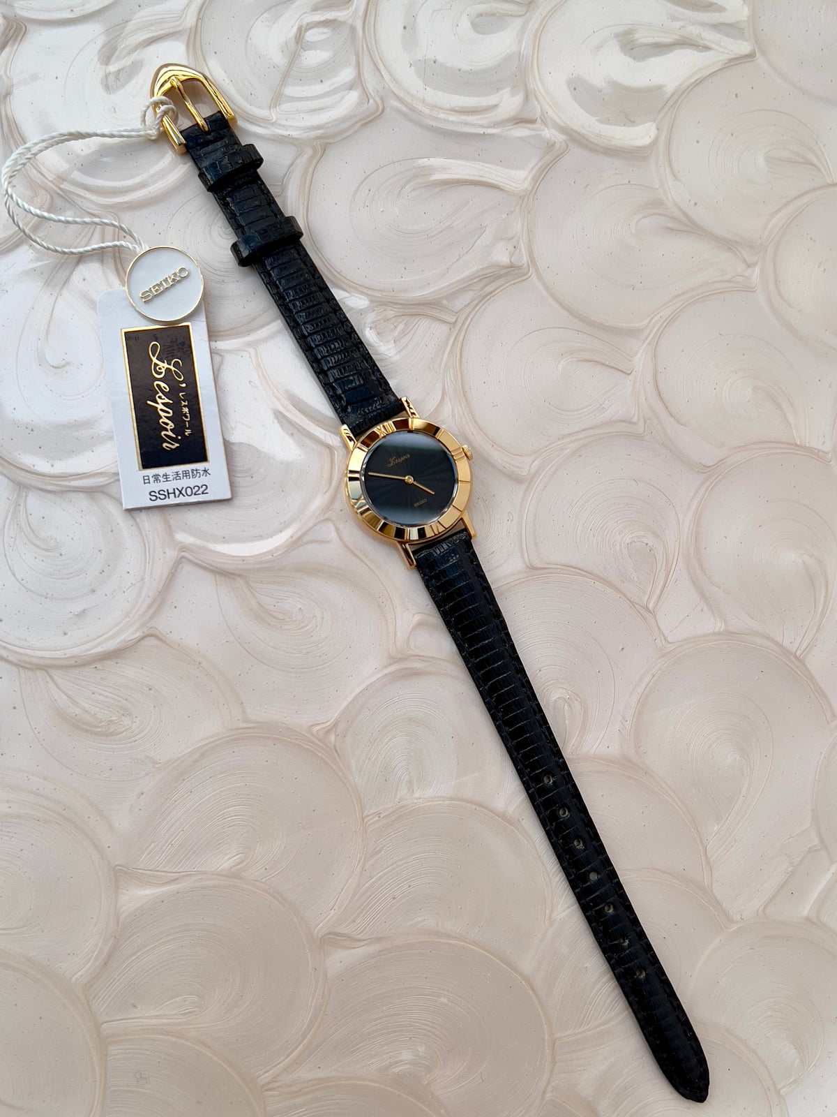 Seiko Lucent Black Patterned Dial Gold Tone Women's Watch — product photograph 4, Gilded Hour NZ.