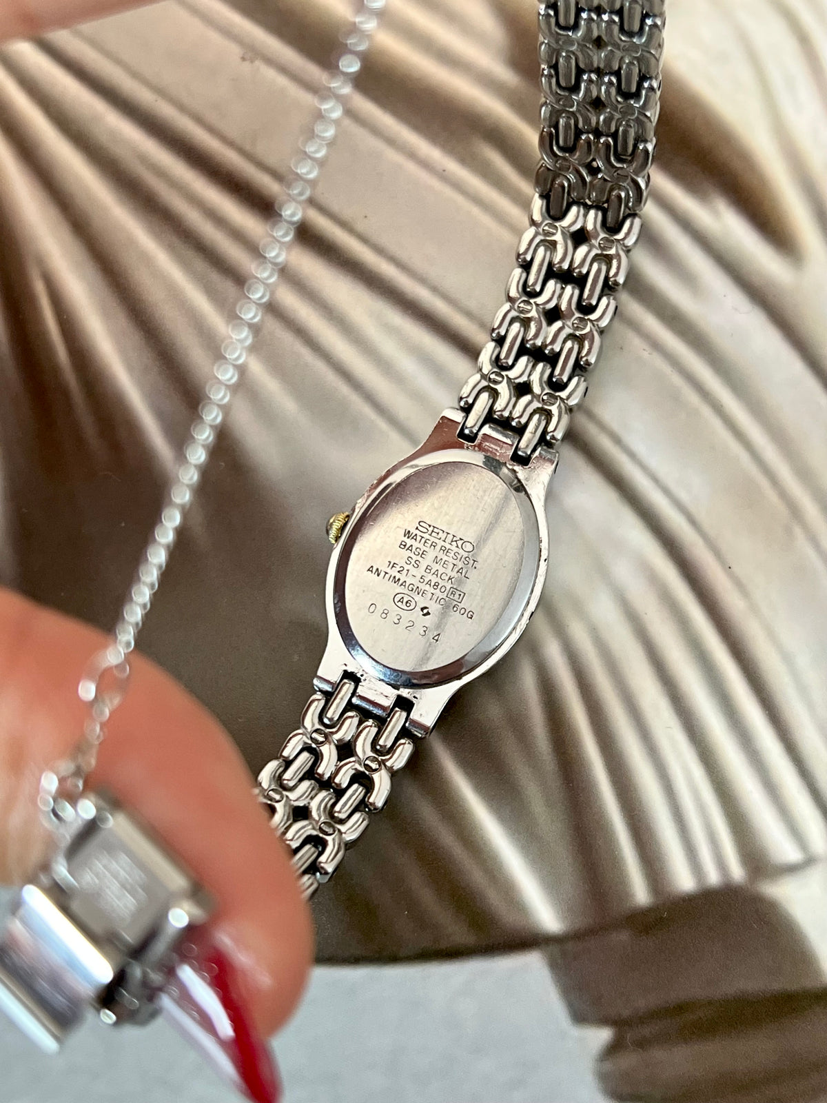Additional front view of the Seiko Belfina white dial and oval case.