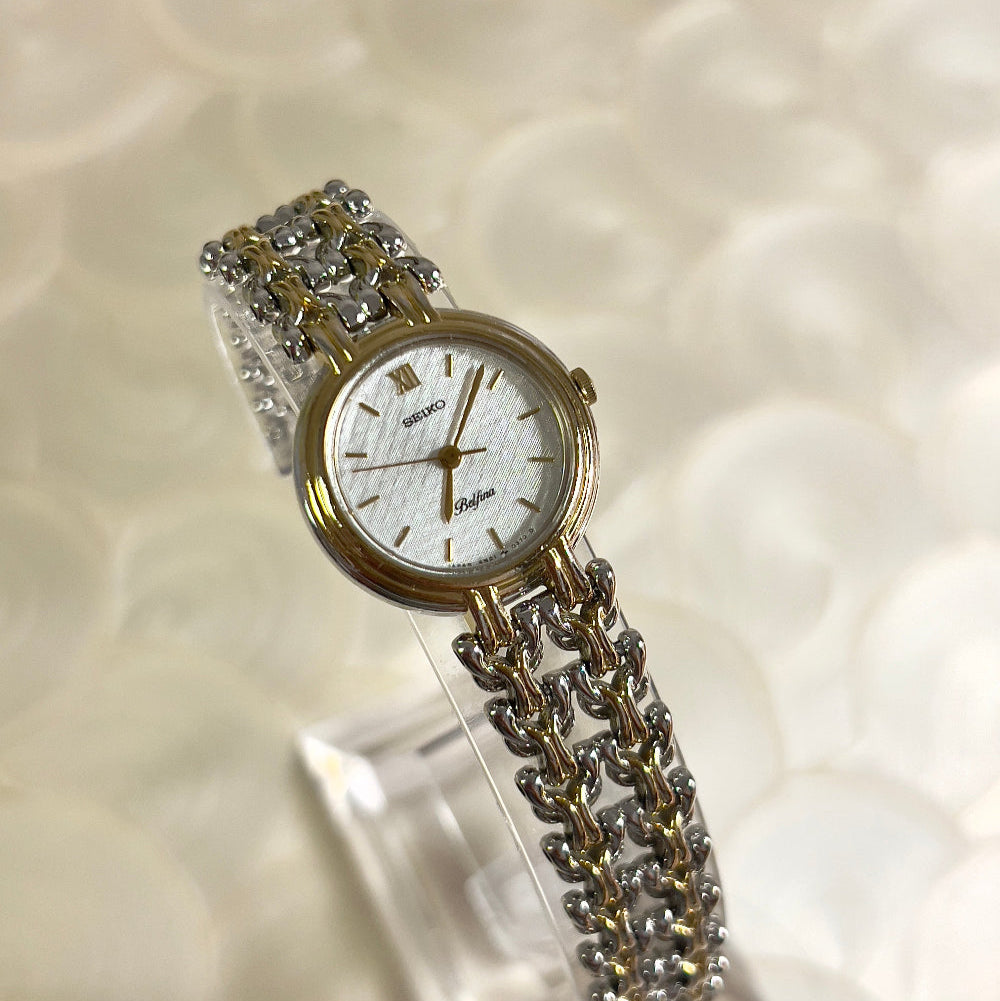 Seiko Belfina Linen Dial Two Tone Women's Watch — product photograph 2, Gilded Hour NZ.