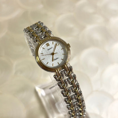 Seiko Belfina Linen Dial Two Tone Women's Watch — product photograph 2, Gilded Hour NZ.