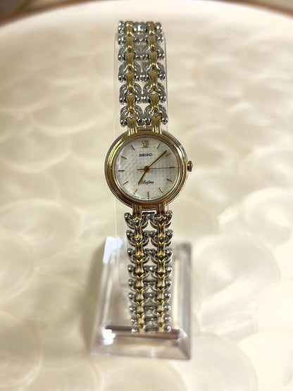 Seiko Belfina Linen Dial Two Tone Women's Watch — product photograph 3, Gilded Hour NZ.