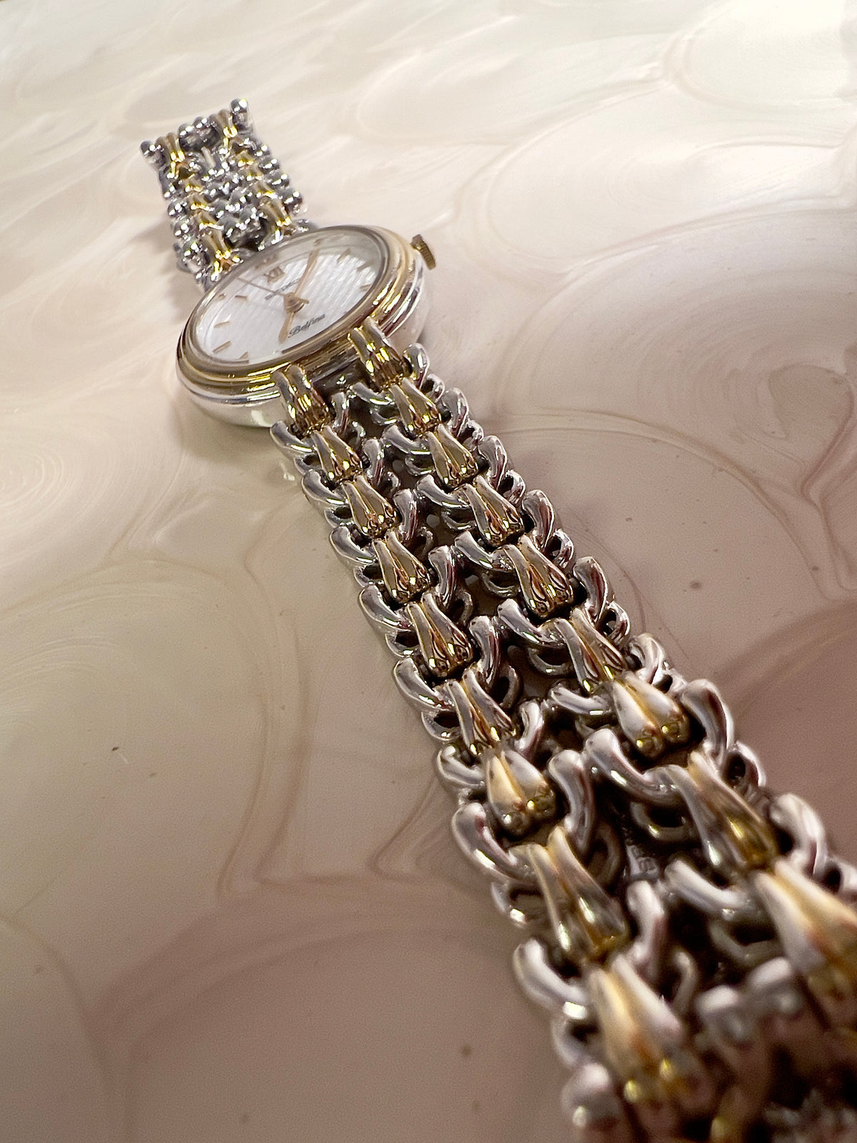 Seiko Belfina Linen Dial Two Tone Women's Watch — product photograph 6, Gilded Hour NZ.