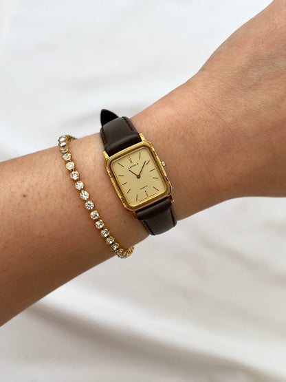 Seiko Lassale Gold Toned Tank Ladies Watch, front view of a vintage women's watch at Gilded Hour.