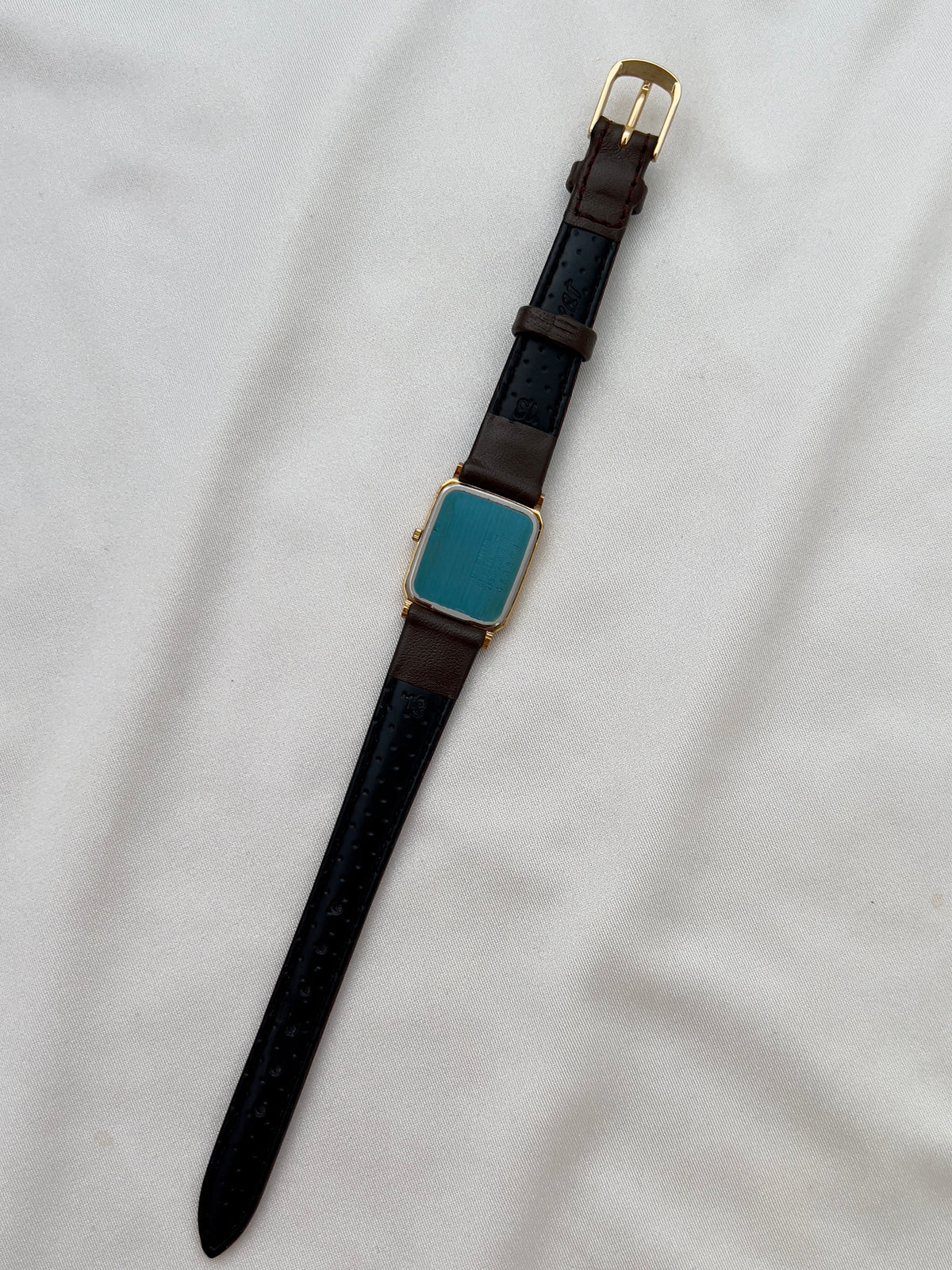 Seiko Lassale Gold Toned Tank Ladies Watch, dial close up of a vintage women's watch at Gilded Hour.