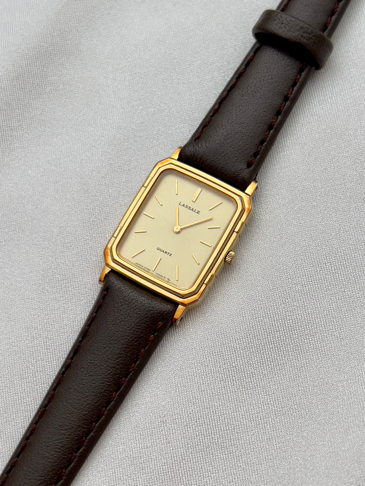 Seiko Lassale Gold Toned Tank Ladies Watch, bracelet detail of a vintage women's watch at Gilded Hour.