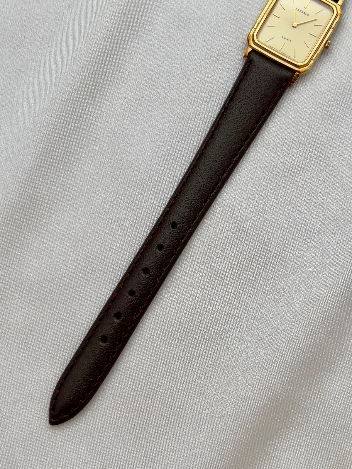Seiko Lassale Gold Toned Tank Ladies Watch, caseback detail of a vintage women's watch at Gilded Hour.