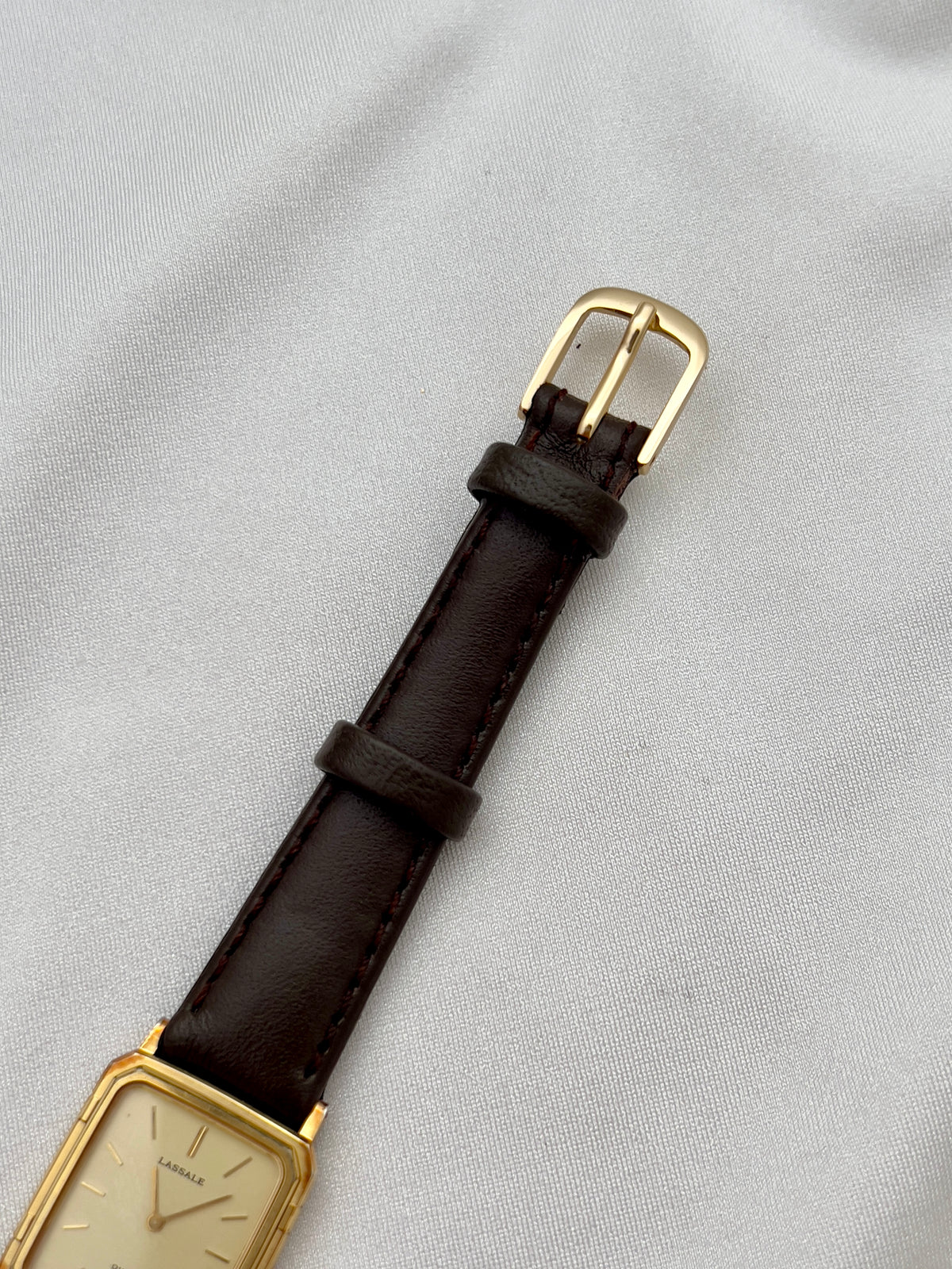 Seiko Lassale Gold Toned Tank Ladies Watch, box set of a vintage women's watch at Gilded Hour.
