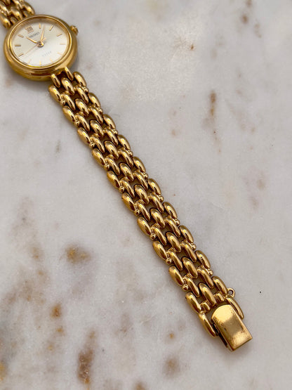 Seiko Tisse Gold Toned Women's Watch, case profile of a vintage women's watch at Gilded Hour.