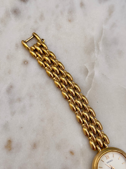 Seiko Tisse Gold Toned Women's Watch, dial close up of a vintage women's watch at Gilded Hour.