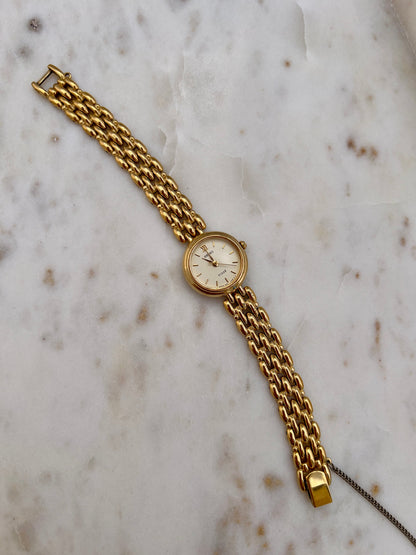 Seiko Tisse Gold Toned Women's Watch, angled view of a vintage women's watch at Gilded Hour.